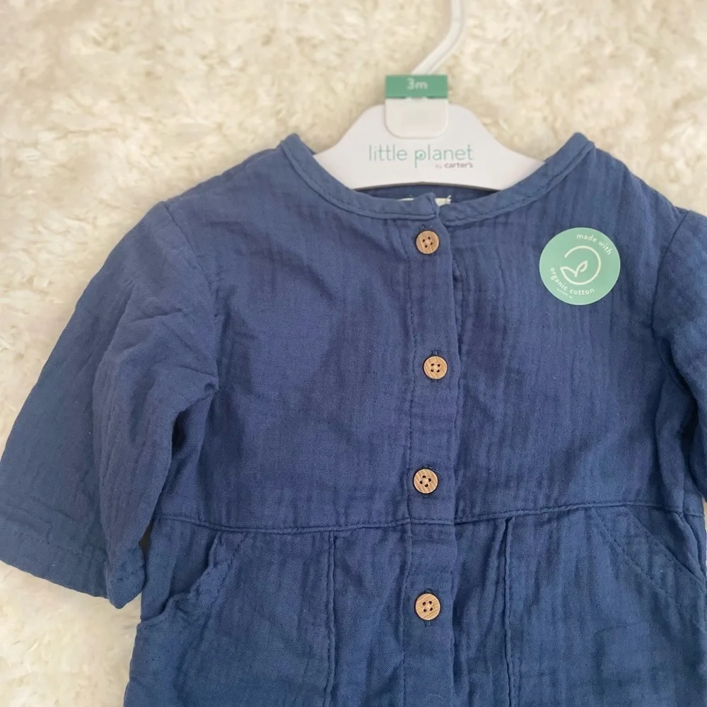 Carter's Little Planet Organic Baby Gauze Romper Blue Size‎ 3M